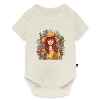 Hübsche Gärtnerin mit Hut und vielen Pflanzen - Baby Premium Kurzarmbody - Naturweiß - Vorne