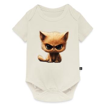 Drôle en colère chat lundi pas maintenant - Body à manches courtes Premium Bébé - blanc cassé - Devant
