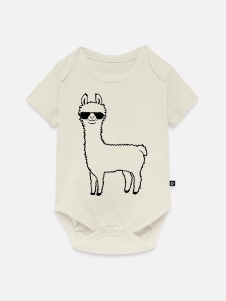 Lama Cool Sonnenbrille - Baby Premium Kurzarmbody - Naturweiß