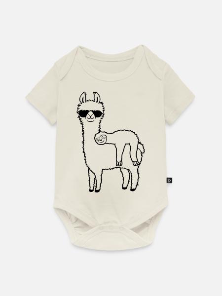 Lama Faultier Freunde schlafen - Baby Premium Kurzarmbody - Naturweiß