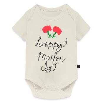 Joyeuse fête des mères lettrage manuscrit - Body à manches courtes Premium Bébé - blanc cassé - Devant