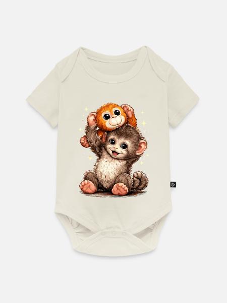 Cute Monkey Punch Japanese Meme - Baby Premium Kurzarmbody - Naturweiß