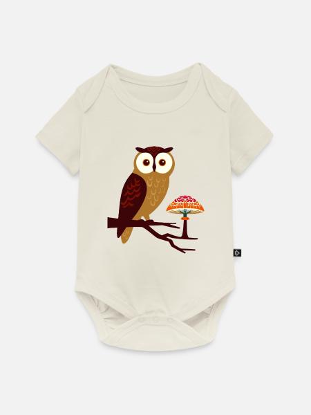 Eule und Pilz - Baby Premium Kurzarmbody - Naturweiß