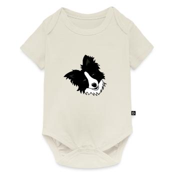 Dog, collie, black white, cute, cartoon - Baby Premium short-sleeve bodysuit - off white - Front
