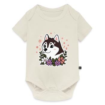Husky Fleurs Chien Malamute - Body à manches courtes Premium Bébé - blanc cassé - Devant
