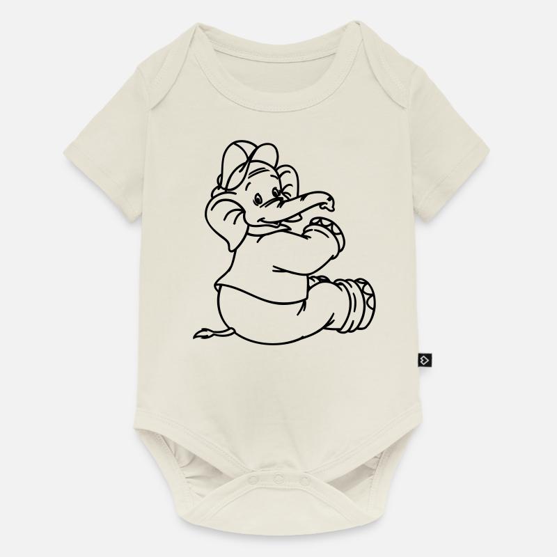 Benjamin Blümchen sitzt Line-Art - Baby Premium Kurzarmbody - Naturweiß