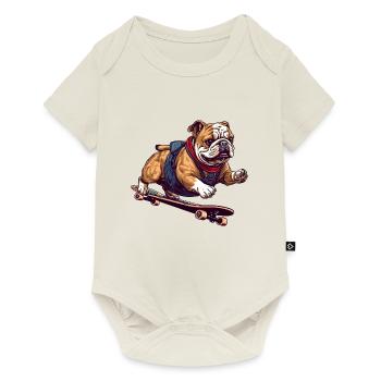 Cool Bulldog Skateboarder en action - Body à manches courtes Premium Bébé - blanc cassé - Devant