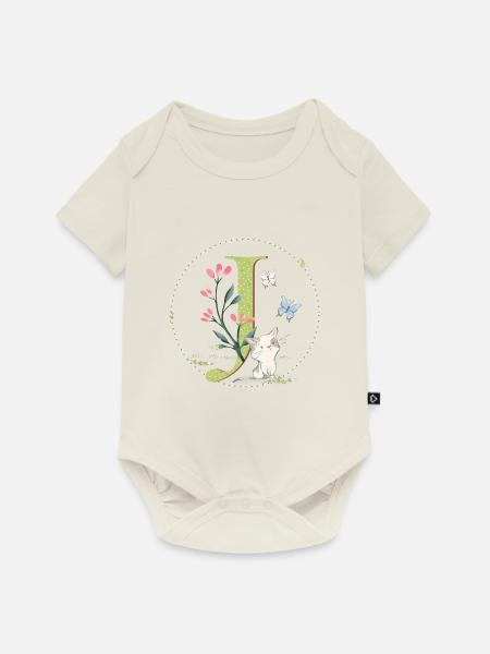 Anfangsbuchstabe J mit Katze - Baby Premium Kurzarmbody - Naturweiß