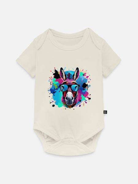 Esel,graffiti ,malerei , bunt,Nerd - Baby Premium Kurzarmbody - Naturweiß