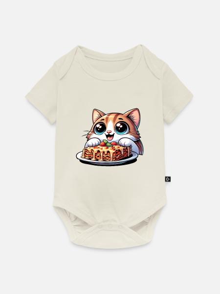 Lasagne-Liebende Katze - Baby Premium Kurzarmbody - Naturweiß