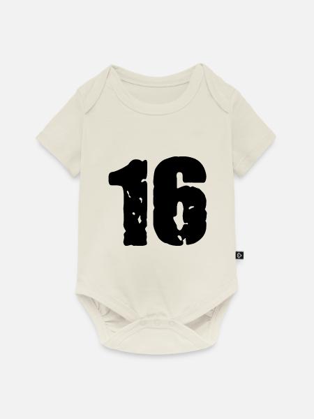 16 Zahl Trikot - Baby Premium Kurzarmbody - Naturweiß