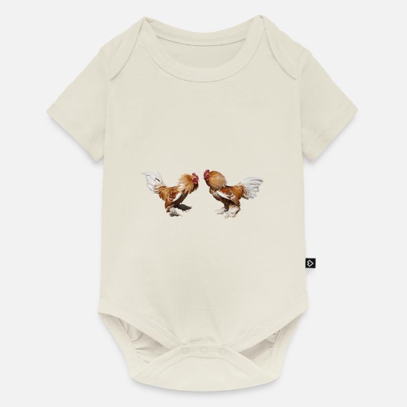 Deux cochin coqs à la ferme - Body à manches courtes Premium Bébé - blanc cassé