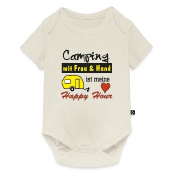 happy hour camping mit frau und hund - Baby Premium Kurzarmbody - Naturweiß - Vorne