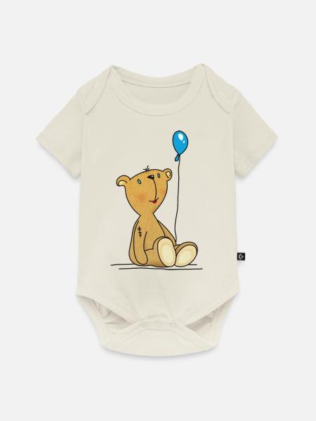 Teddybär Luftballon Kuscheltier Kinderspielzeug - Baby Premium Kurzarmbody - Naturweiß