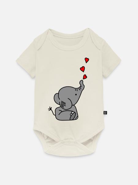 Elefant Herz - Baby Premium Kurzarmbody - Naturweiß