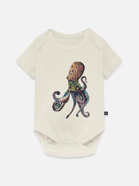 Oktopus Tintenfisch - Baby Premium Kurzarmbody - Naturweiß