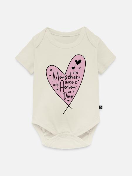Kleine Menschen brauchen so große Herzen wie Deins - Baby Premium Kurzarmbody - Naturweiß