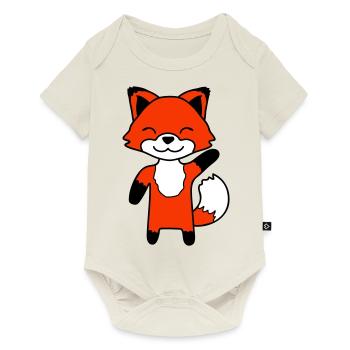 Fox waving friendly hand hello greeting cute - Baby Premium short-sleeve bodysuit - off white - Front