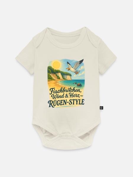 Fischbrötchen, Wind & Herz – Rügen-Style - Baby Premium Kurzarmbody - Naturweiß