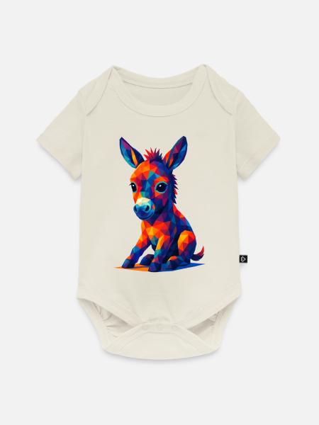 WPAP Polygon Kawaii Stil Tiere Baby Esel Eselchen - Baby Premium Kurzarmbody - Naturweiß
