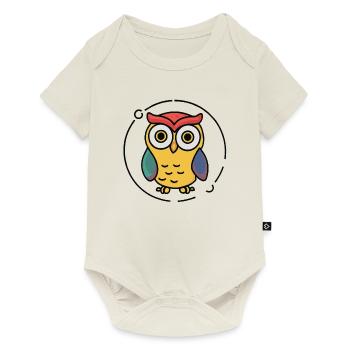 Petit hibou mignon dans la roue de couleur hibou Design - Body à manches courtes Premium Bébé - blanc cassé - Devant