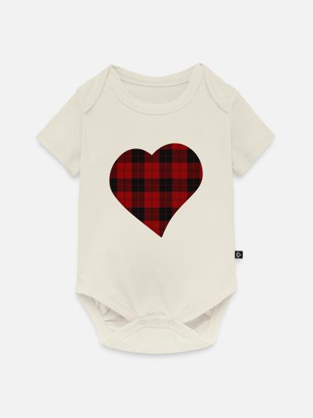 schwarz rot kariertes HERZ - Tartan - Baby Premium Kurzarmbody - Naturweiß
