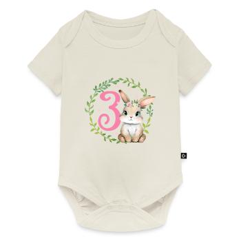 Geburtstag 3 Hase Waldtier Mädchen Drei 3 Jahre al - Baby Premium Kurzarmbody - Naturweiß - Vorne