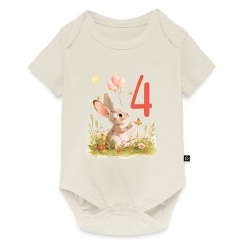 Geburtstag 4 Hase Waldtier Mädchen Vier 4 Jahre al - Baby Premium Kurzarmbody - Naturweiß - Vorne