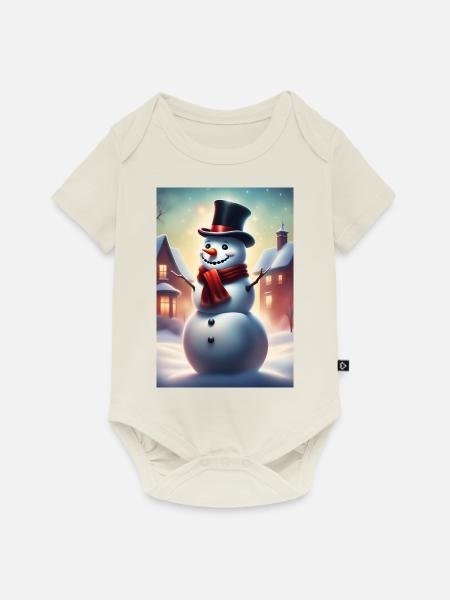Schneemann im Freien mit Zylinder - Baby Premium Kurzarmbody - Naturweiß