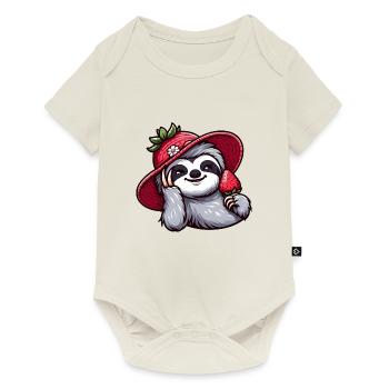 Cute Sloth with Strawberry Summer Fruit - Baby Premium short-sleeve bodysuit - off white - Front