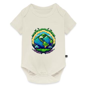 Globus in Pixelkunst - Baby Premium Kurzarmbody - Naturweiß - Vorne