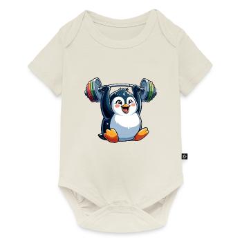 Pingouin avec haltère : entraînement physique - Body à manches courtes Premium Bébé - blanc cassé - Devant