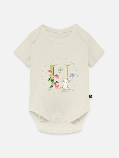 Anfangsbuchstabe U mit Katze - Baby Premium Kurzarmbody - Naturweiß