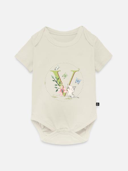 Anfangsbuchstabe V mit Katze - Baby Premium Kurzarmbody - Naturweiß
