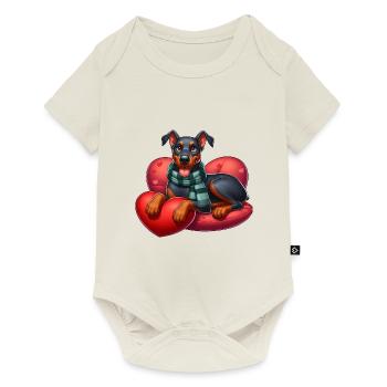 Cute Doberman Love Heart - Baby Premium short-sleeve bodysuit - off white - Front