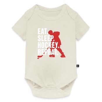 Mangez le hockey sur sommeil Répétez la conception des amateurs de hockey sur glace - Body à manches courtes Premium Bébé - blanc cassé - Devant