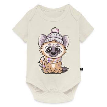Hyène mignonne avec écharpe et chapeau à pompon. - Body à manches courtes Premium Bébé - blanc cassé - Devant
