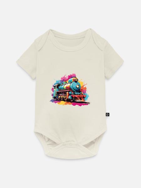 Bunte farbenfrohe Dampflokomotive - Baby Premium Kurzarmbody - Naturweiß