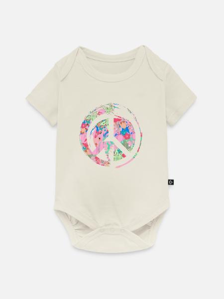 blumen,peace,floral,bunt,friede - Baby Premium Kurzarmbody - Naturweiß