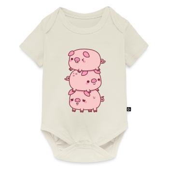 Pile mignonne de trois petits cochons drôle - Body à manches courtes Premium Bébé - blanc cassé - Devant
