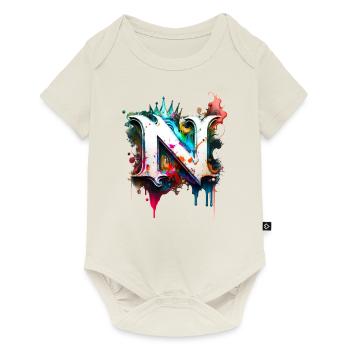 Graffiti Buchstabe N mit 👑 - Baby Premium Kurzarmbody - Naturweiß - Vorne
