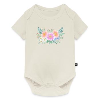 Cadre de fleurs avec beaucoup d’espace pour votre propre texte - Body à manches courtes Premium Bébé - blanc cassé - Devant