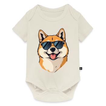 Shiba Inu avec lunettes de soleil Propriétaire de chien Été - Body à manches courtes Premium Bébé - blanc cassé - Devant