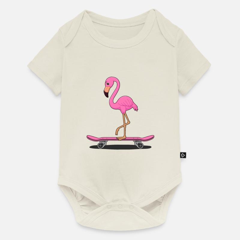 flamingo patineur - Body à manches courtes Premium Bébé - blanc cassé