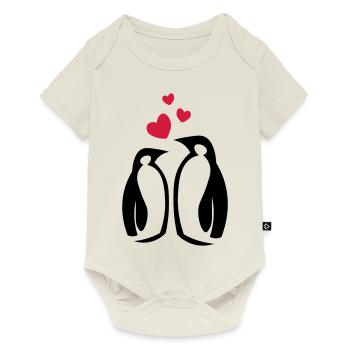 Amoureux des pingouins - amoureux - coeurs - amour - Body à manches courtes Premium Bébé - blanc cassé - Devant