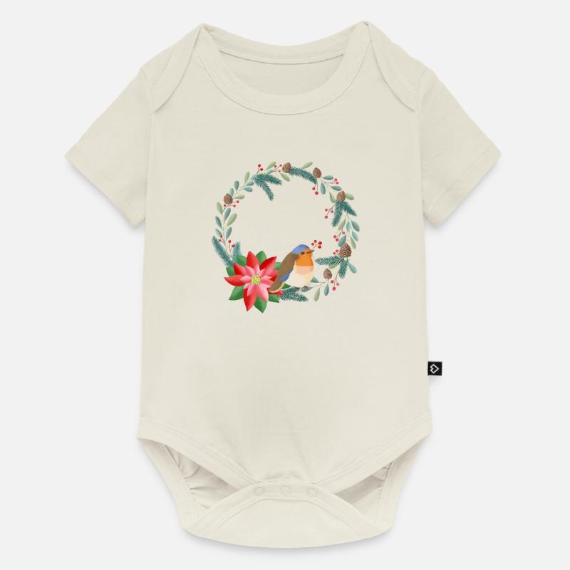 Weihnachtskranz personalisierbar mit deinem Text - Baby Premium Kurzarmbody - Naturweiß