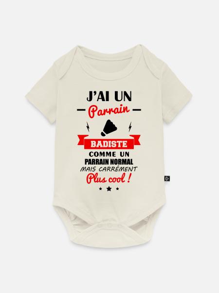 J'ai un parrain badiste,cadeau naissance badminton - Body à manches courtes Premium Bébé - blanc cassé