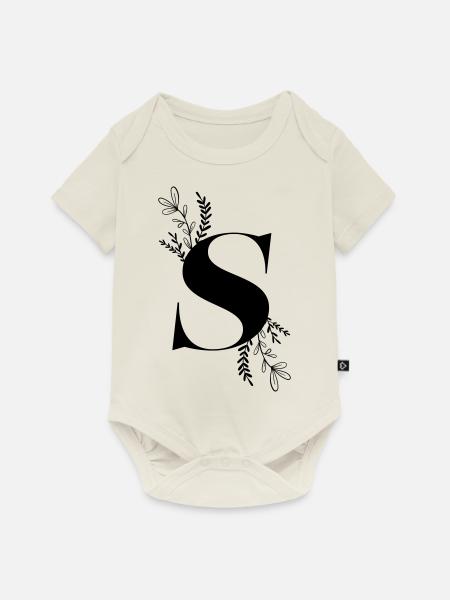 Buchstabe Floral S - Baby Premium Kurzarmbody - Naturweiß