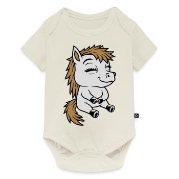 Kleines sitzendes Comic Pony - Baby Premium Kurzarmbody - Naturweiß - Vorne