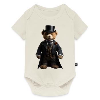 Ours en peluche en queue-de-pie noire - Body à manches courtes Premium Bébé - blanc cassé - Devant